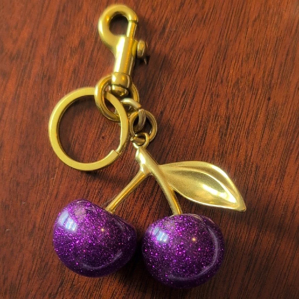 Purple Cherry Keychain with Gold Accents